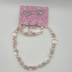 Pink Beaded Necklace and Earring Set